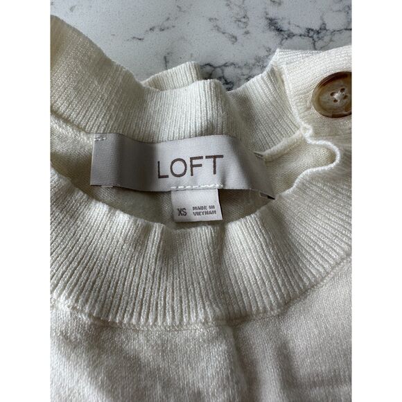 Loft Button Shoulder Tan and White Striped Sweater Size XS - Picture 6 of 6